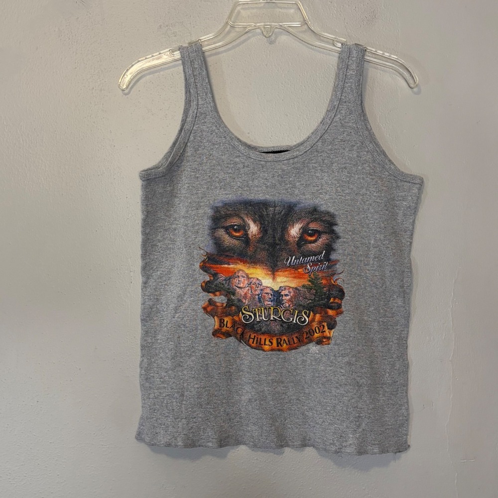 Vintage 2002 Sturgis Black Hills Rally American Biker Wolf Tank Top Gray XL